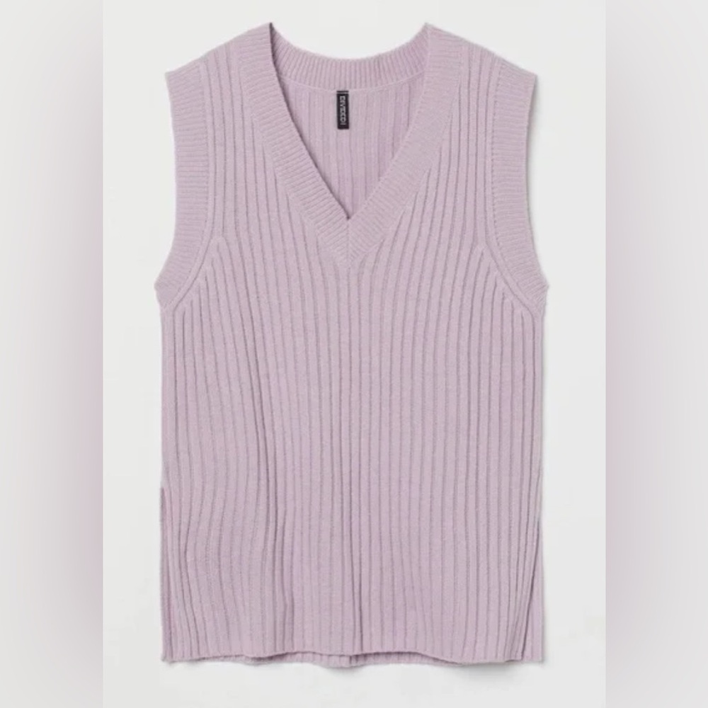 H&M Oversized Ribbed Knit Sweater Vest in Lilac/Lavender Purple Sz Small